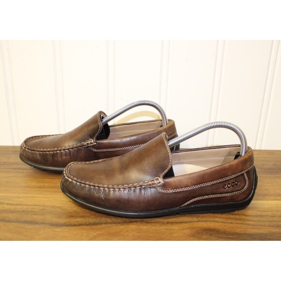 Ecco Men's Brown Genuine Leather Classic Moc‎ II Slip On Loafers Shoes Size 41 8 - Picture 1 of 9